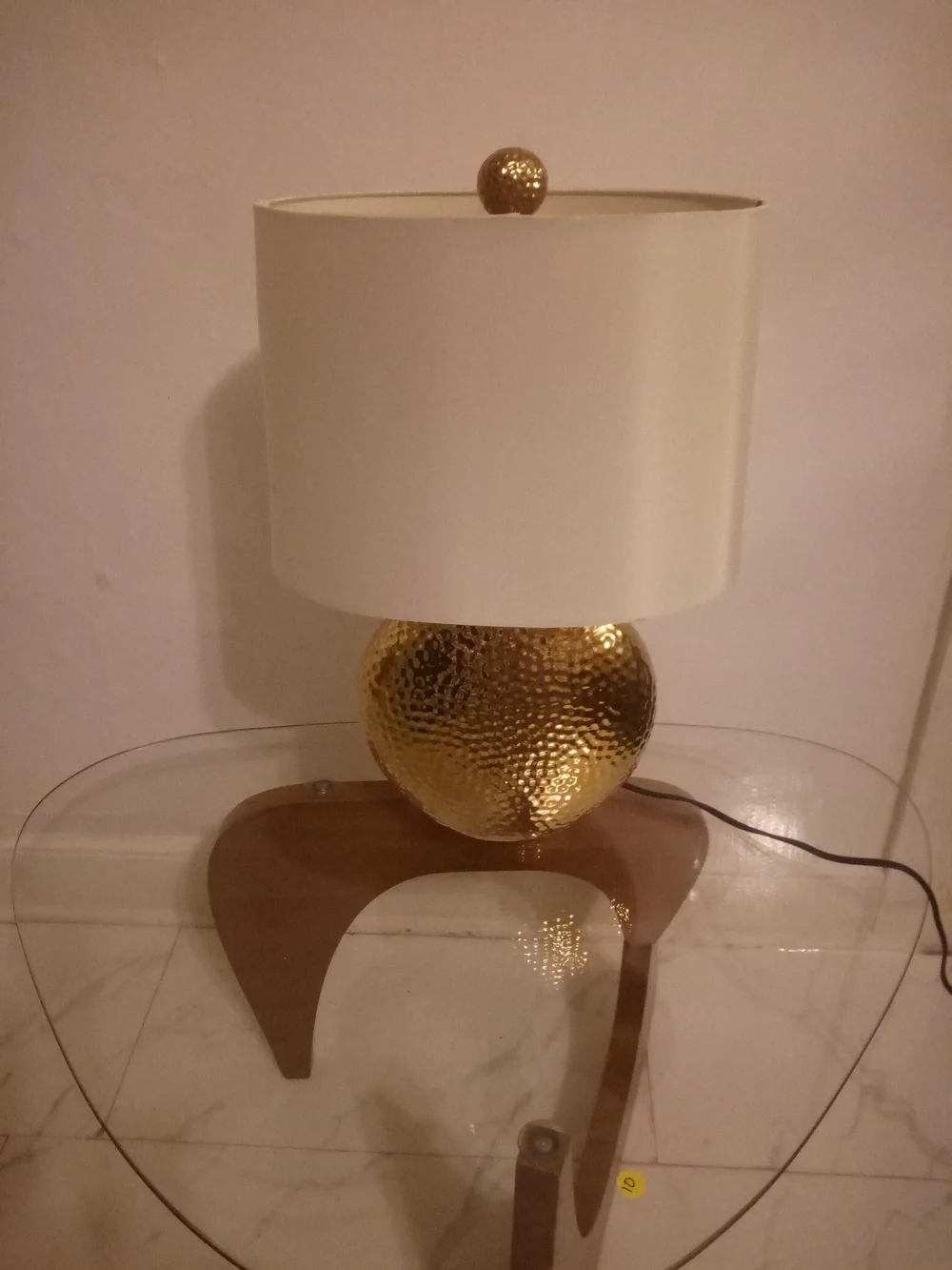 Hammered Gold Globe Table Lamp with White Drum Shade